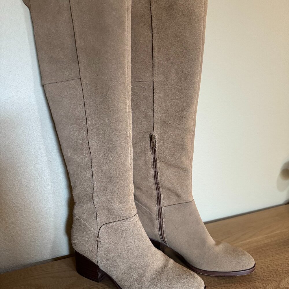 Genuine Suede Tall Leather Boots - Light Brown